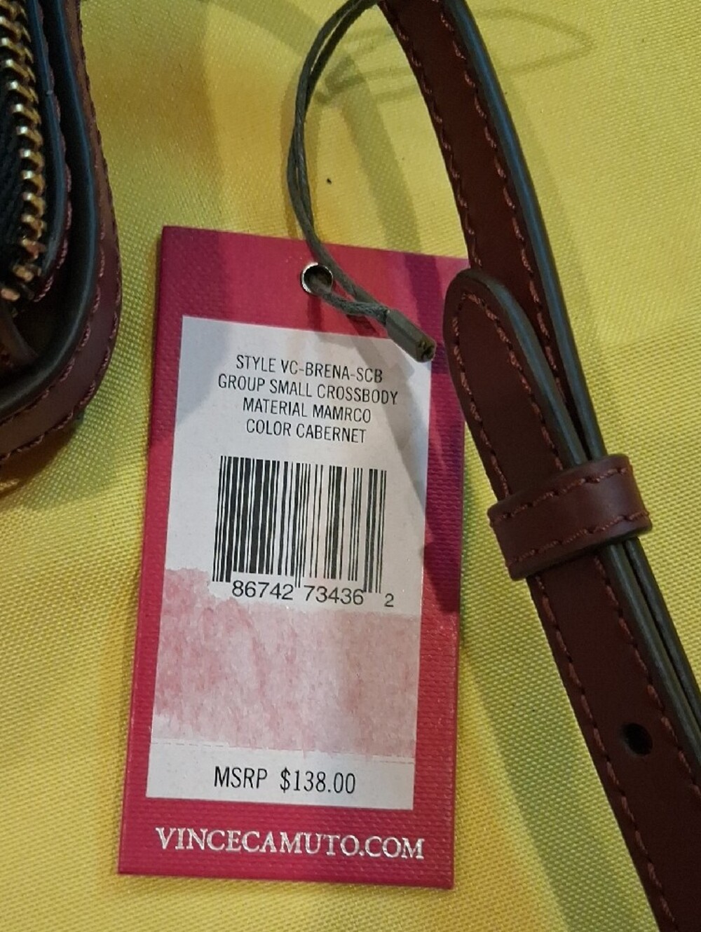NWT Vince Camuto Wine Leather Zip Crossbody - Picture 7 of 7